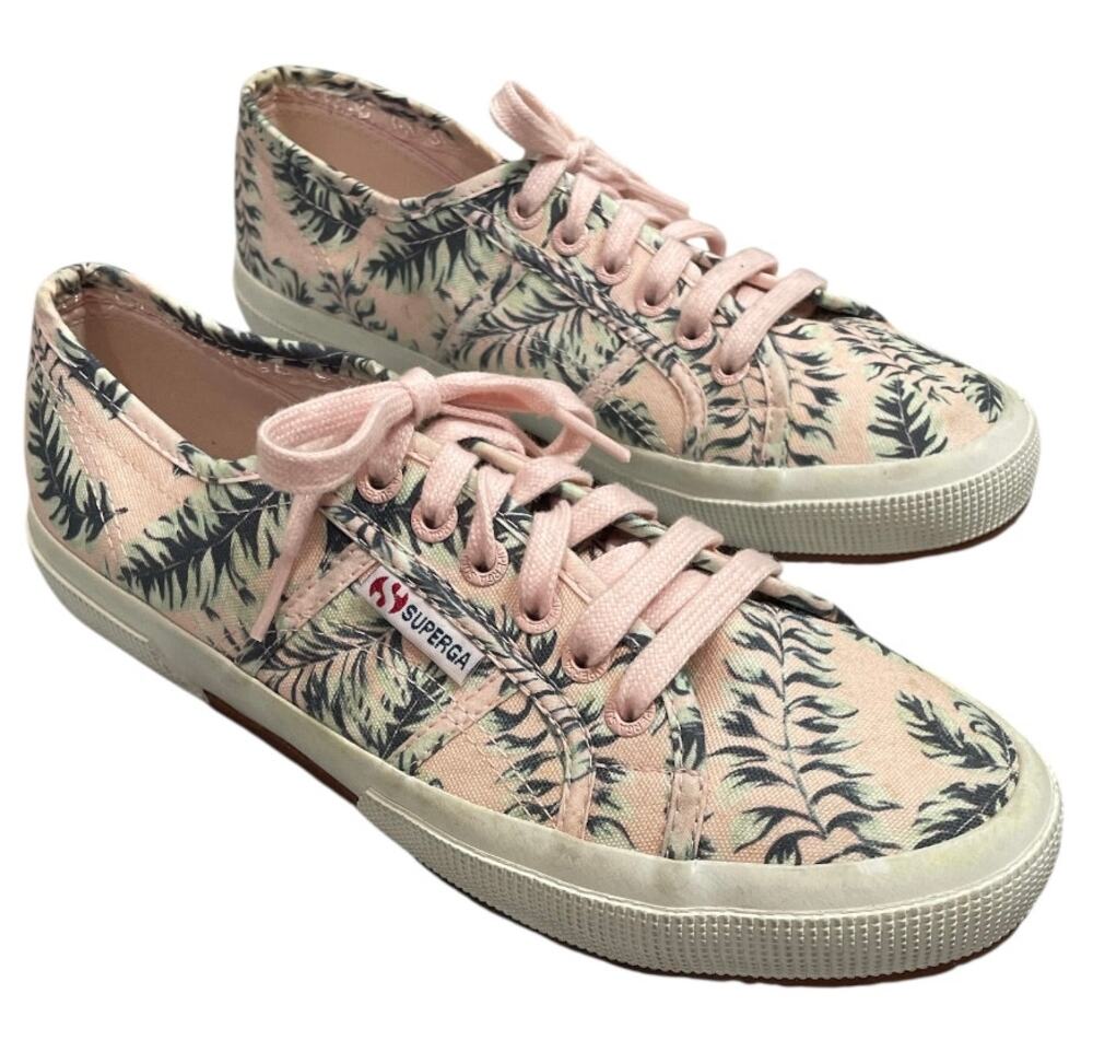 Superga Tropical Palm Print Canvas Sneakers Pink Laces 8.5 EU 39.5